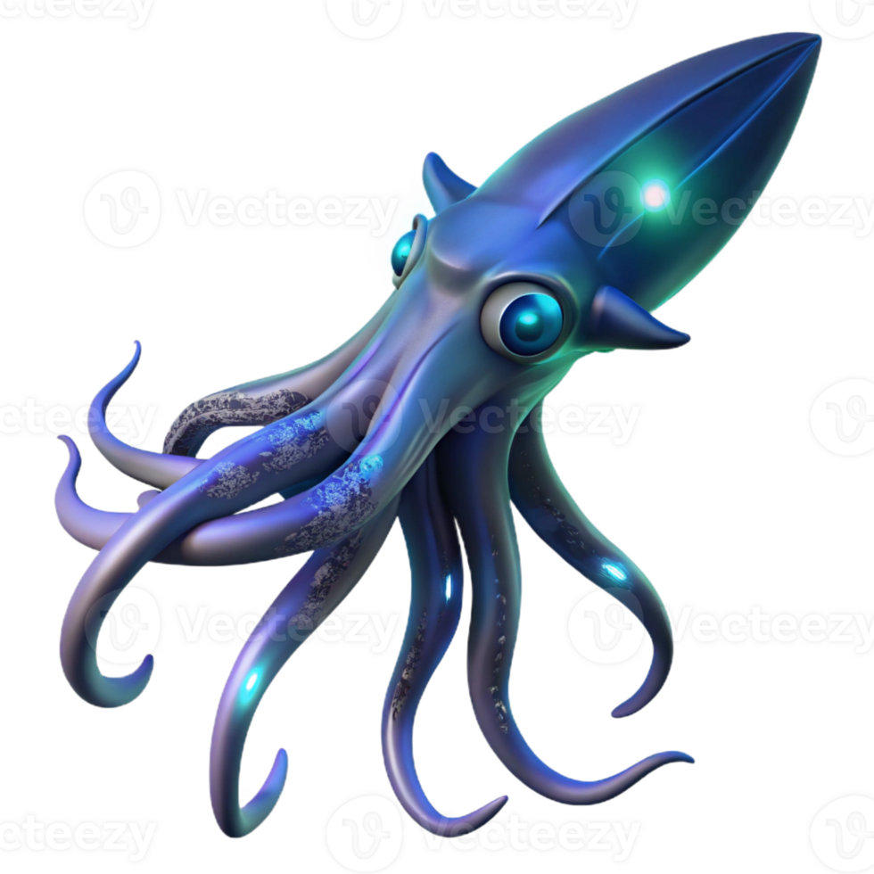 dramatic artistic A Giant Squid Swimming in the Deep Ocean detailed png