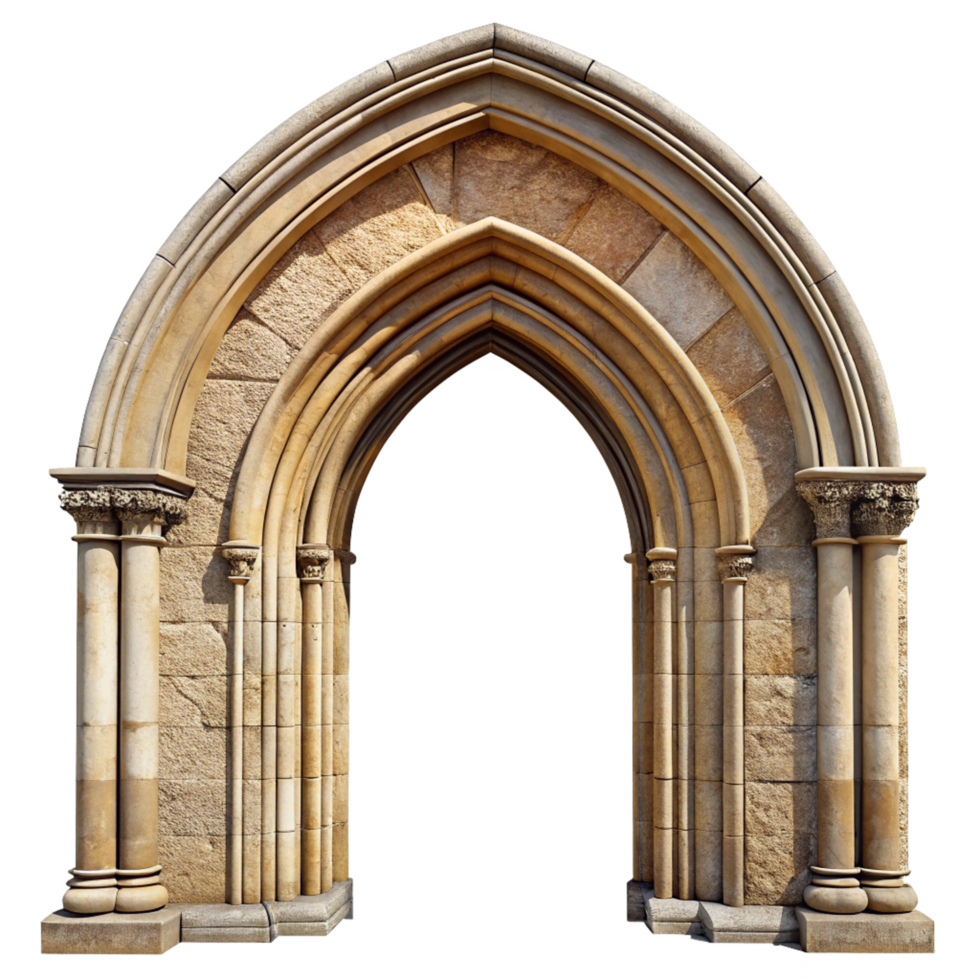 A majestic pointed archway entrance with ornate stonework and columns png