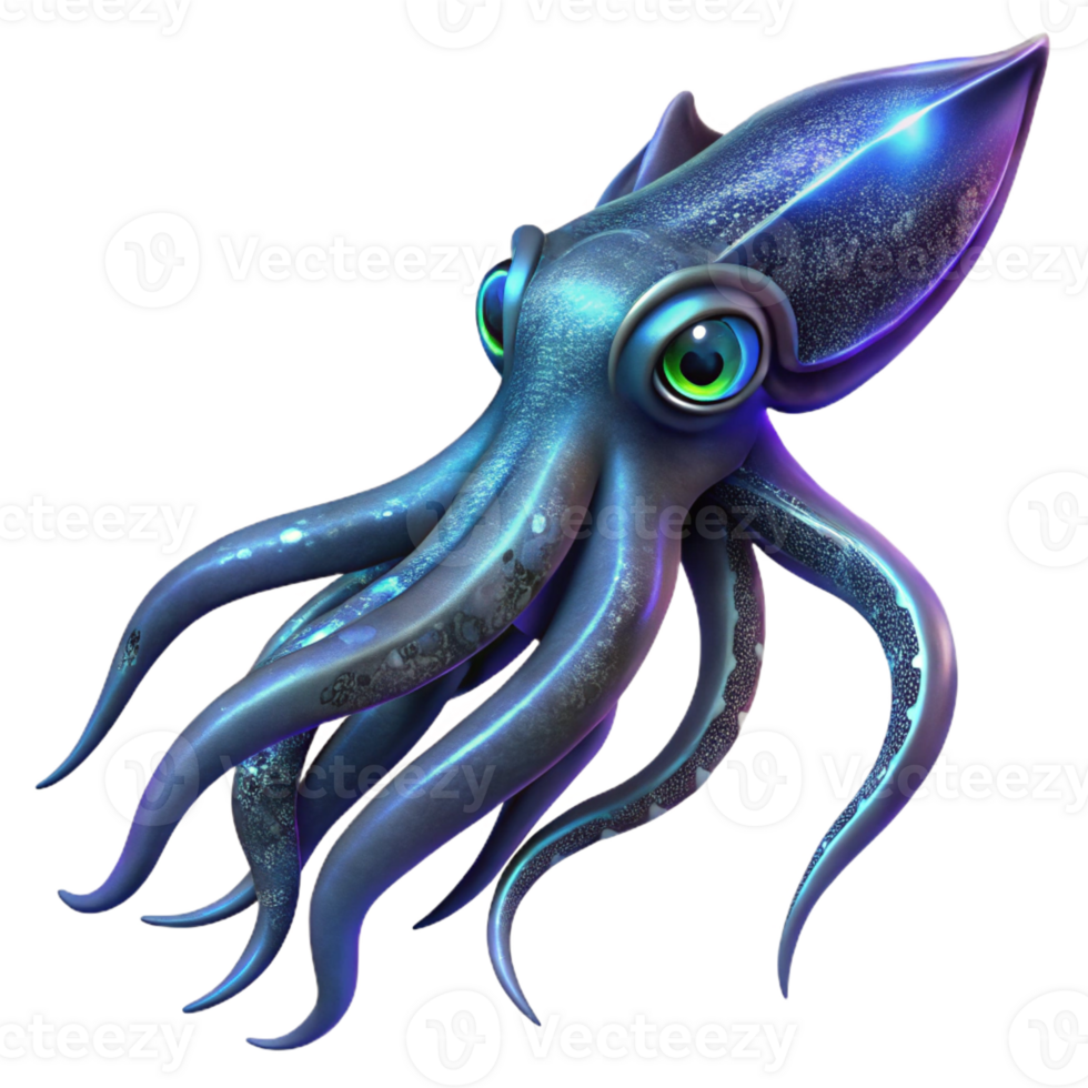 impressive artistic A Giant Squid Swimming in the Deep Ocean detailed png