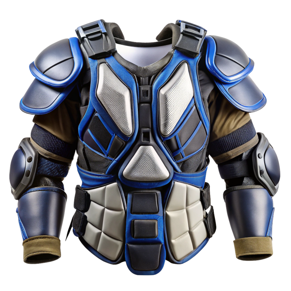 HighPerformance Protective Hockey Chest and Arm Pads in Blue and Gray png