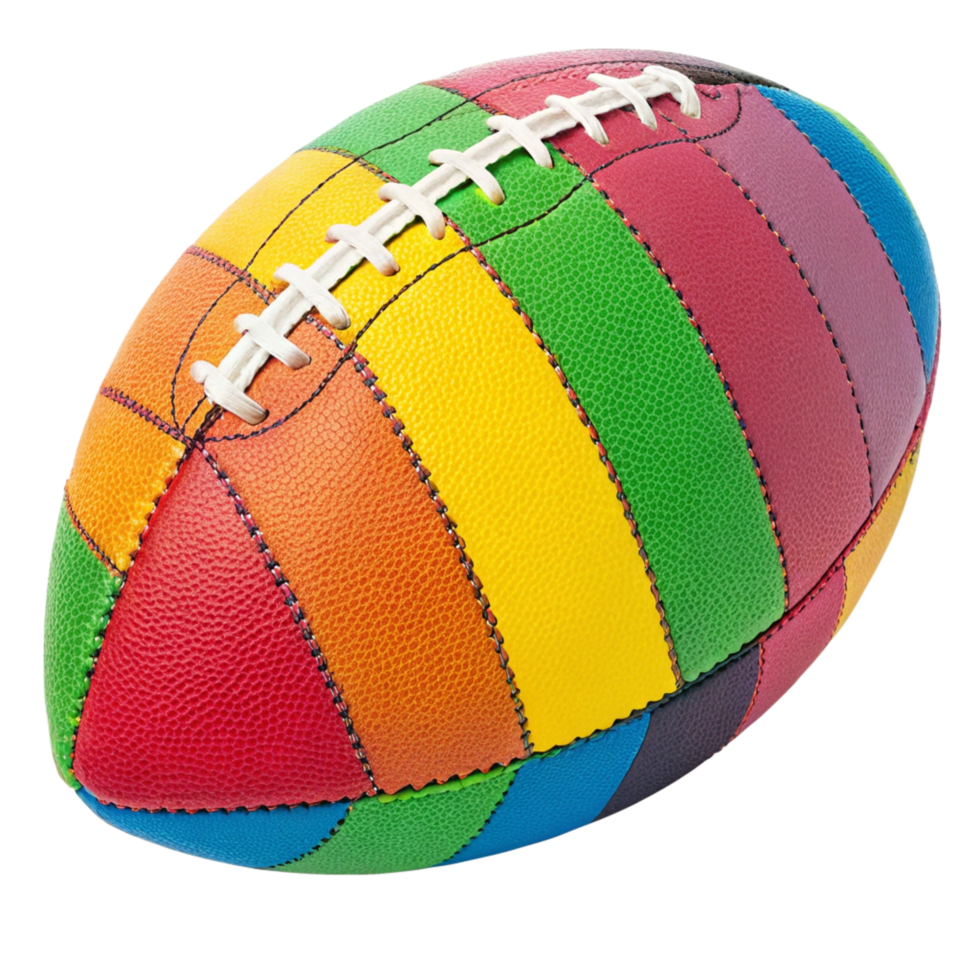 Vibrant Rainbow Colored American Football with Unique Stitching png