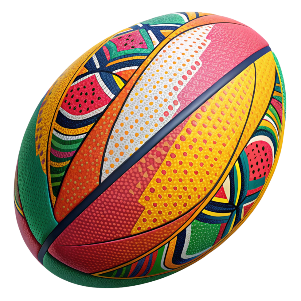 Vibrant Colorful Rugby Ball with Watermelon and Geometric Patterns png