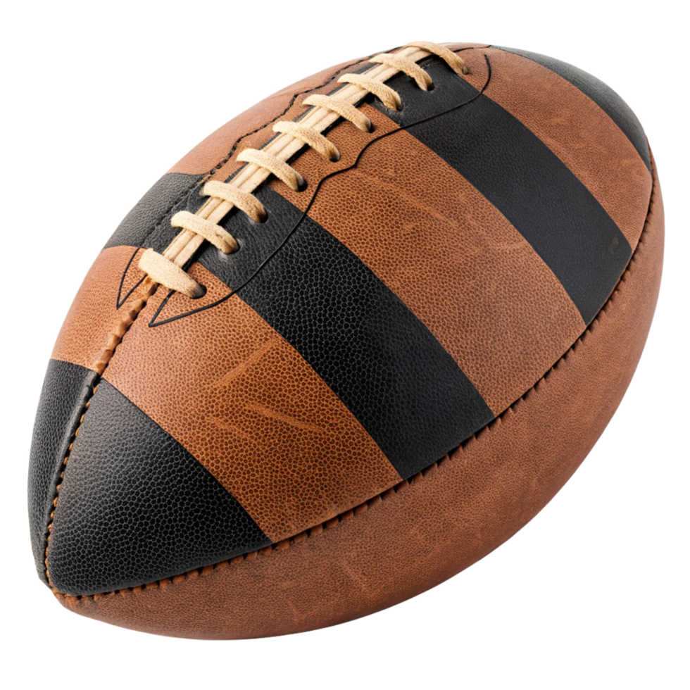Closeup of a Vintage Brown and Black Leather American Football with Laces png