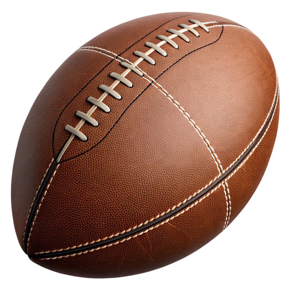Highresolution closeup image of an American football with detailed stitching and textured leather png