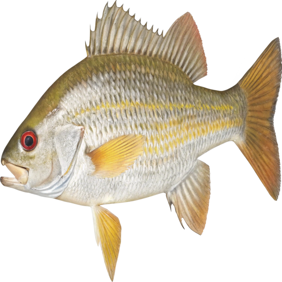 Closeup of a beautiful tropical fish specimen with golden hues and prominent dorsal fin png