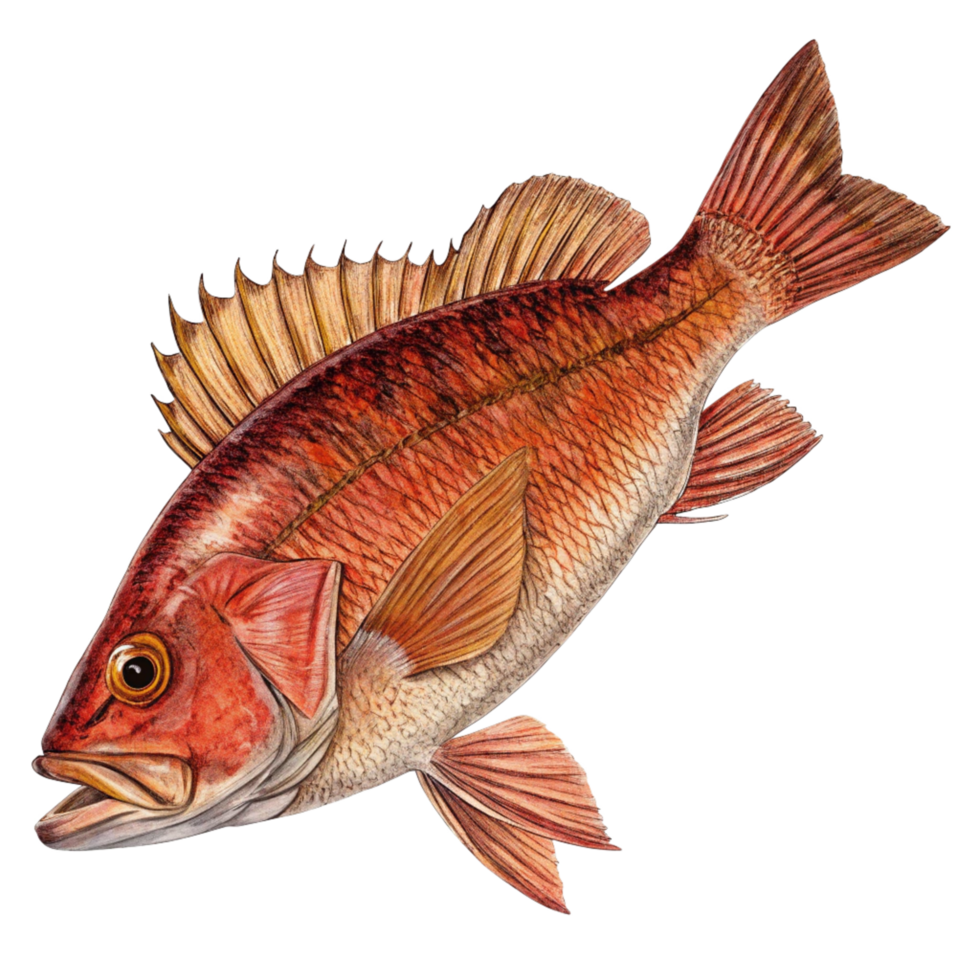 Stunning Watercolor Illustration of a Redfish Ocean Fish with Detailed Fins and Scales png