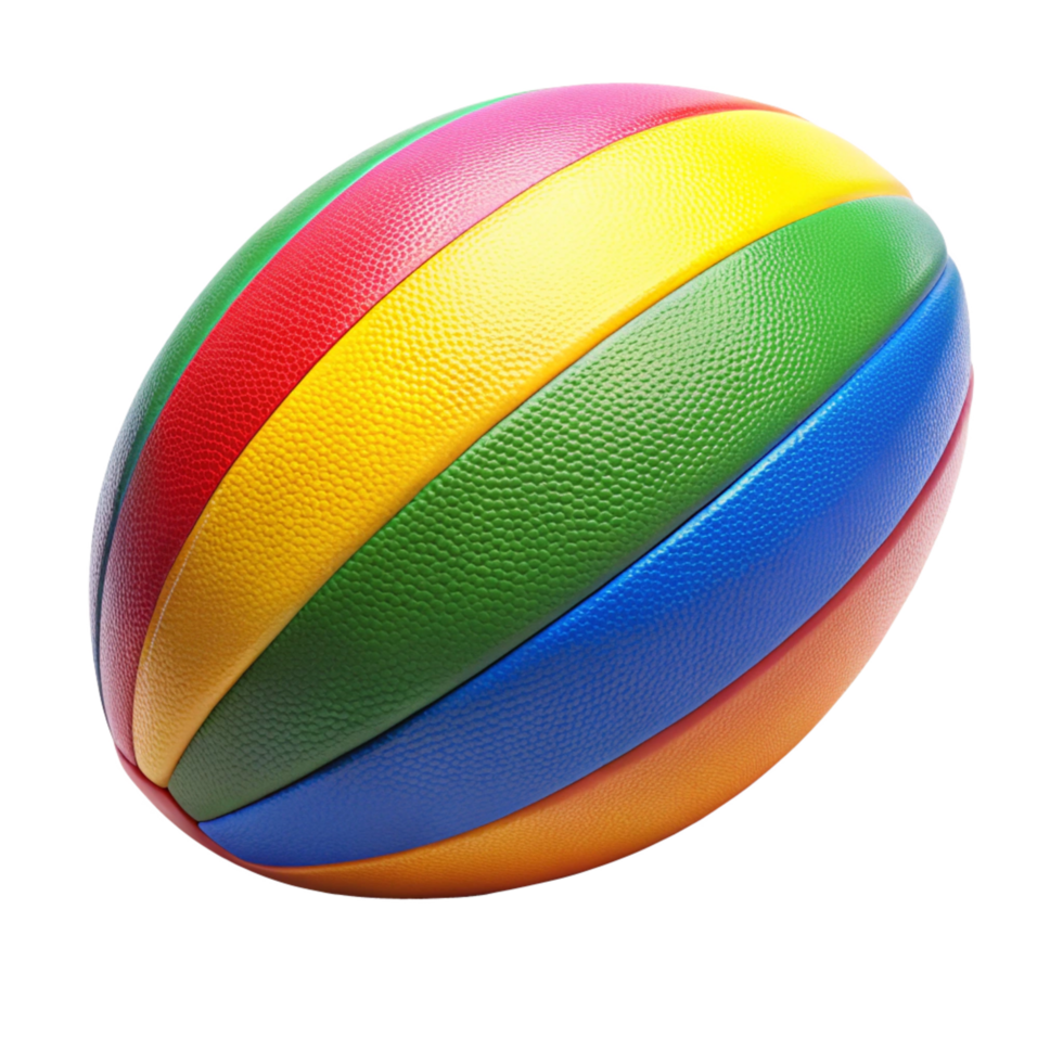Multicolored Rugby Ball on Black Background A Vibrant Image of a Sport Ball png