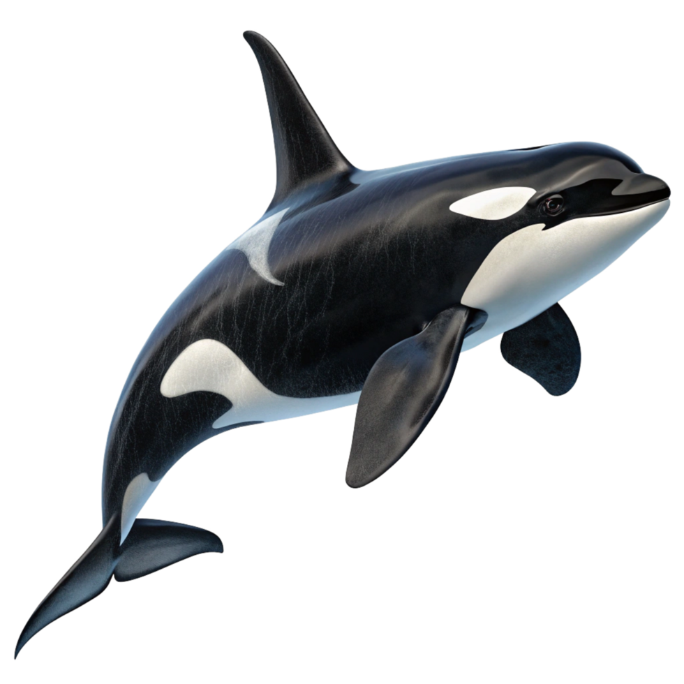 A Stunning 3D Render of a Killer Whale Orca in MidLeap Against a Black Background png