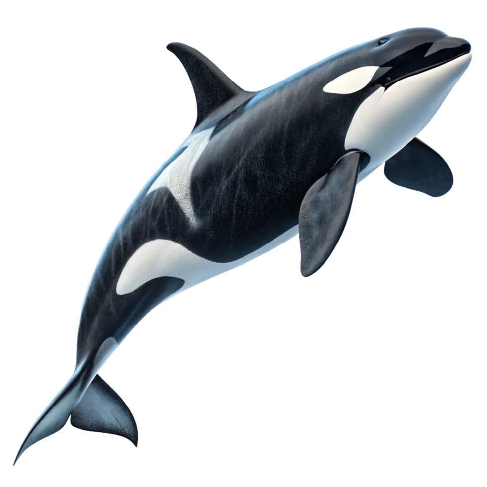 Stunning 3D Render of Orca Whale in MidLeap Against a Black Background png