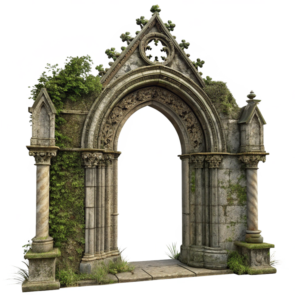 Overgrown ancient stone archway entrance to a mysterious place png