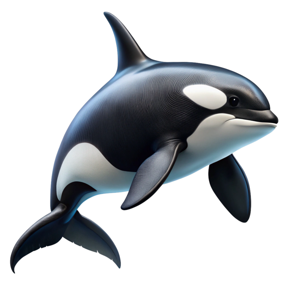 Stunning 3D Render of a Killer Whale Orca in MidSwim Against a Black Background png