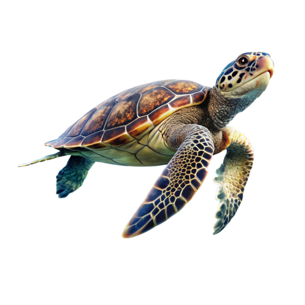 A Stunning Closeup of a Hawksbill Sea Turtle Swimming in Dark Waters png
