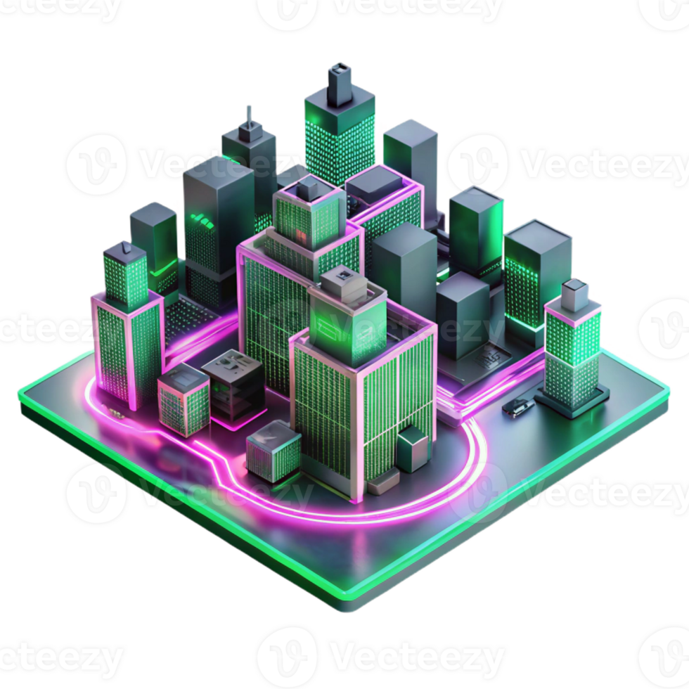 serene rustic A futuristic cityscape composed entirely of interconnected circuit boards, glowing with neon pink and green light trails, cyberpunk style 4K png