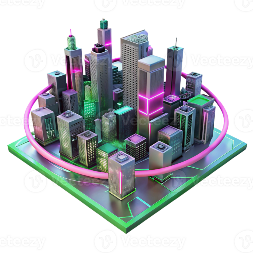 beautiful traditional A futuristic cityscape composed entirely of interconnected circuit boards, glowing with neon pink and green light trails, cyberpunk style high resolution png