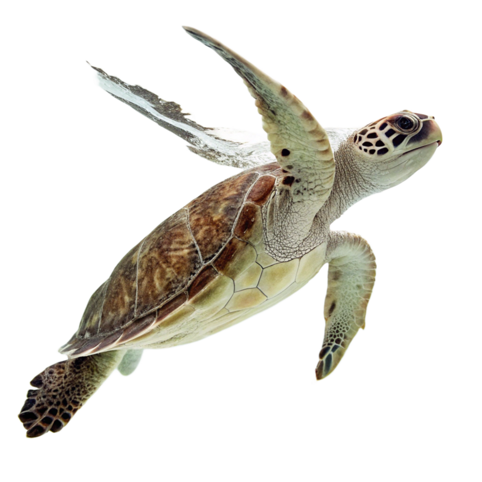 Juvenile Sea Turtle Swimming Gracefully Against a Black Background png