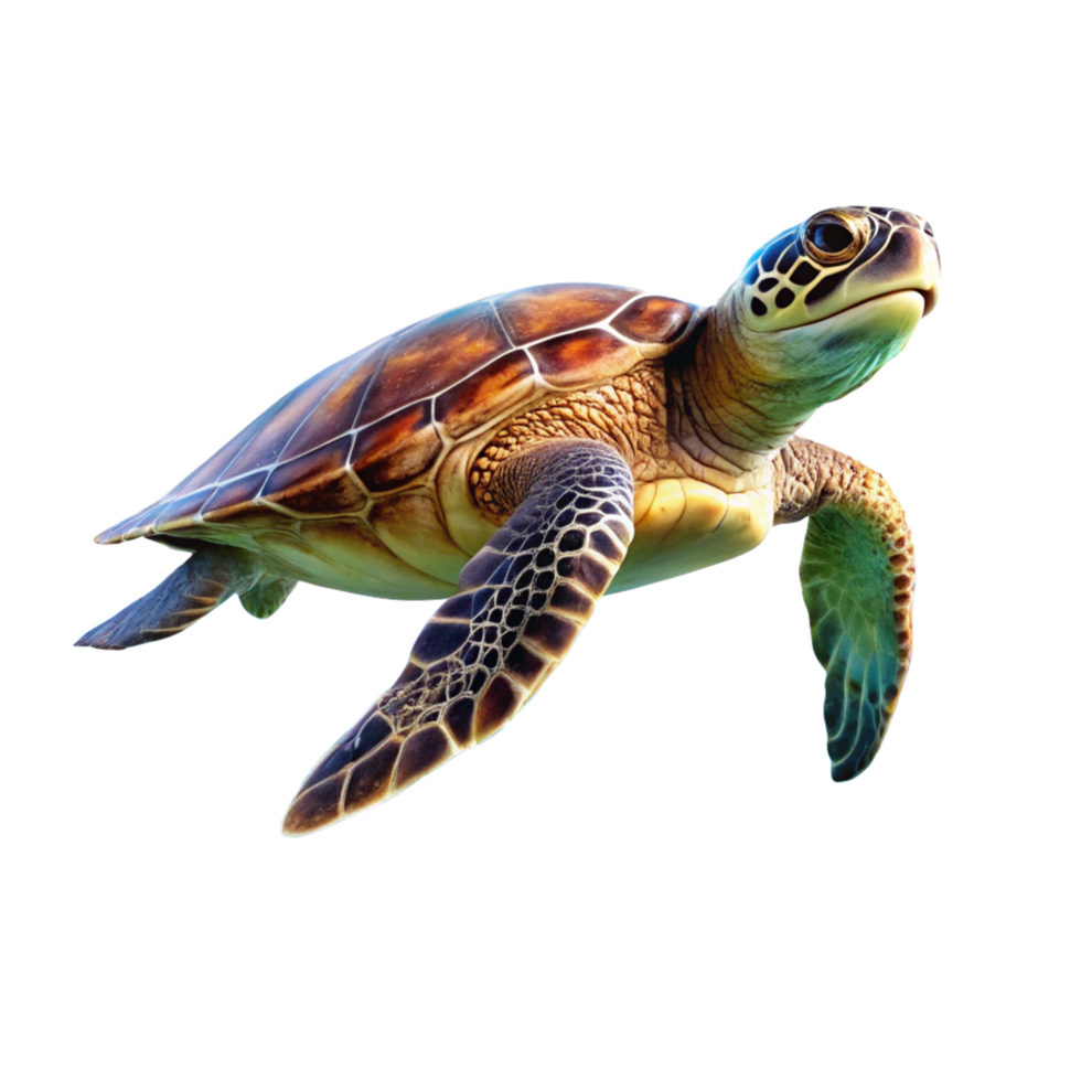 A Stunning Green Sea Turtle Swimming in Dark Waters A Detailed Look at its Shell and Fins png