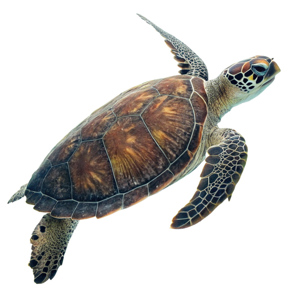 Stunning Image of a Hawksbill Sea Turtle Swimming in Dark Water png