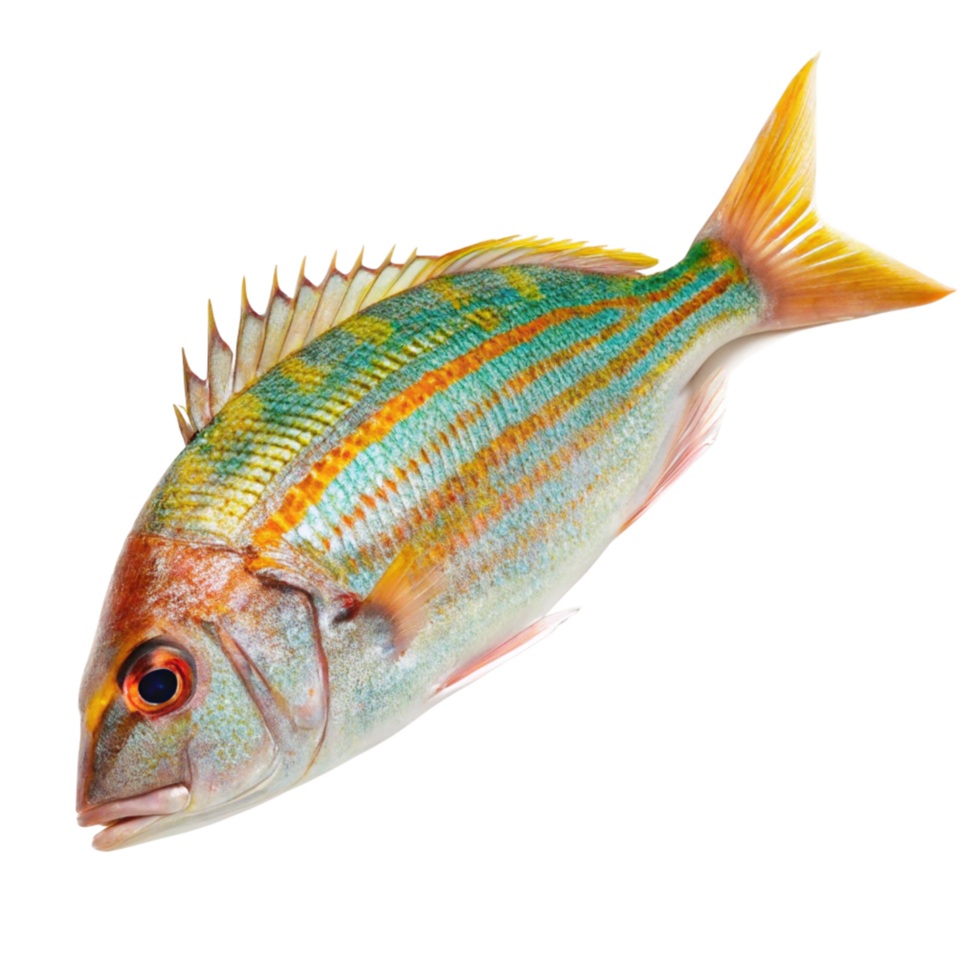 Striped fish with vibrant colors, a detailed view of a tropical marine fish png