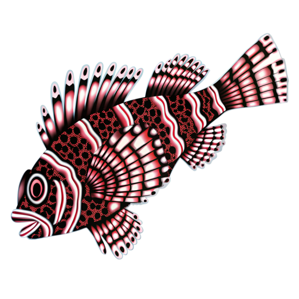 A Stunning Artistic Depiction of a Red and White Lionfish with Intricate Details png
