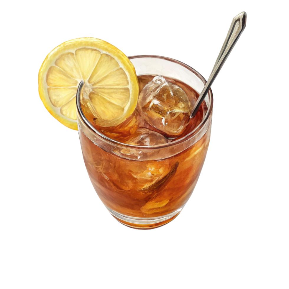 Iced Tea with Lemon and Ice Cubes in a Glass png