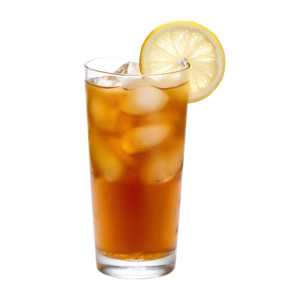 Refreshing Iced Tea with Lemon and Ice Cubes in a Tall Glass png