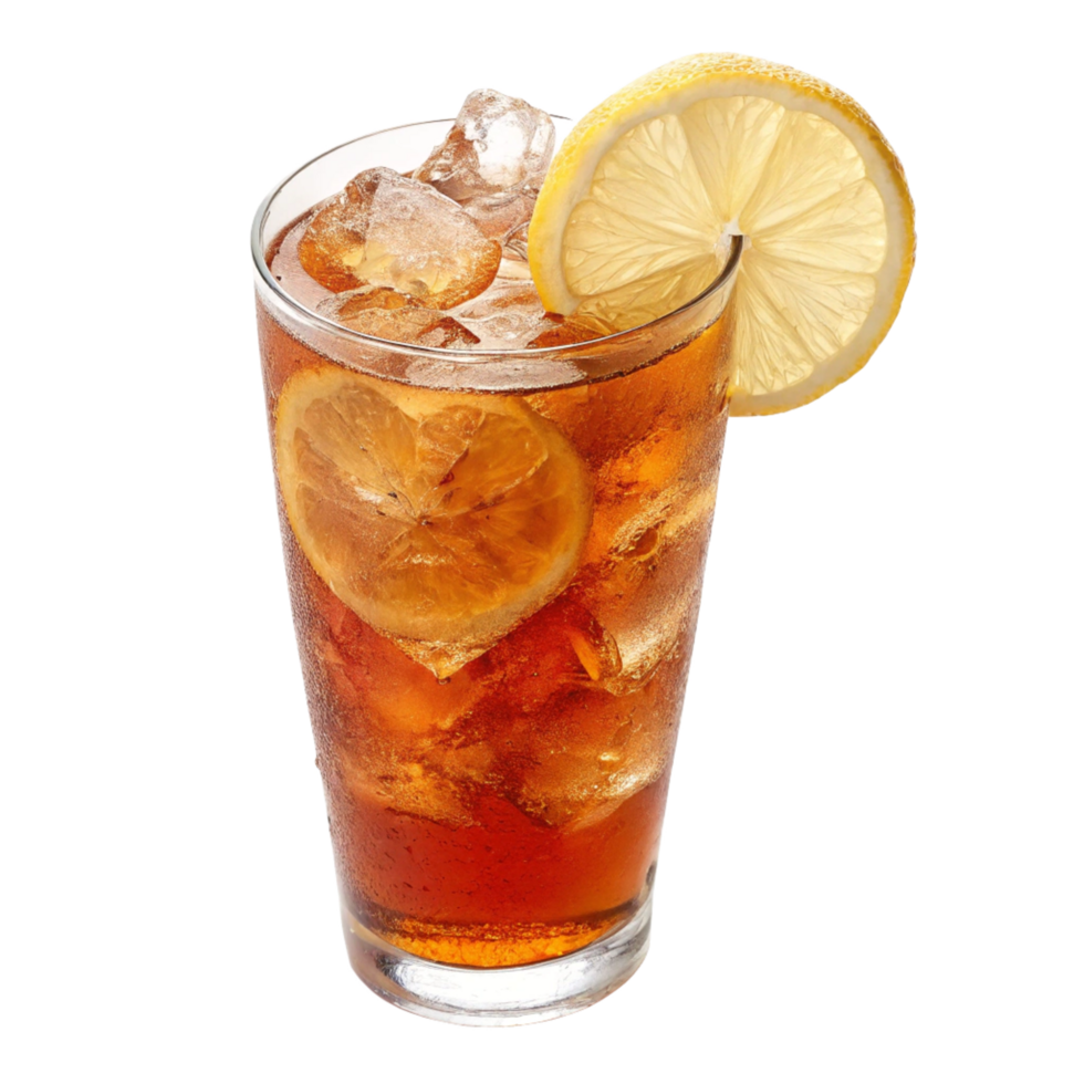 Refreshing Iced Tea with Lemon Slices and Ice Cubes in a Tall Glass png