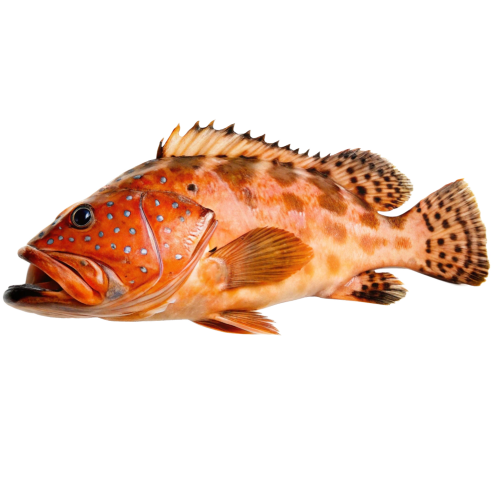 Stunning Closeup of a Coral Grouper Fish with Vibrant Orange and Brown Spots png