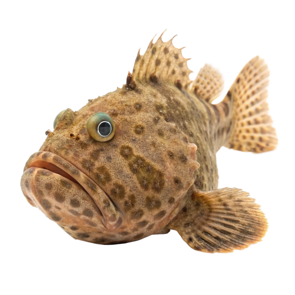 Closeup of a Spotted Grouper Fish with Prominent Eyes and Spiny Fins png