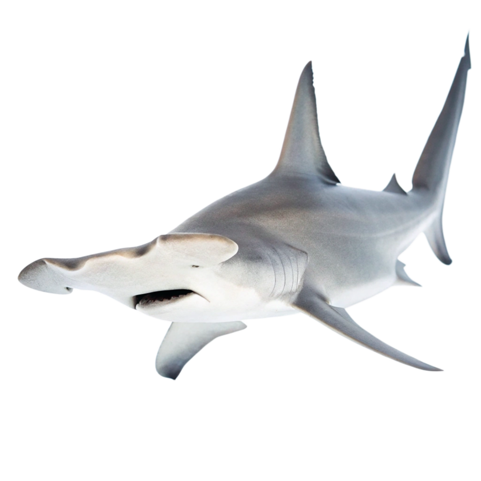 A Stunning Closeup of a Great Hammerhead Shark Against a Black Background png