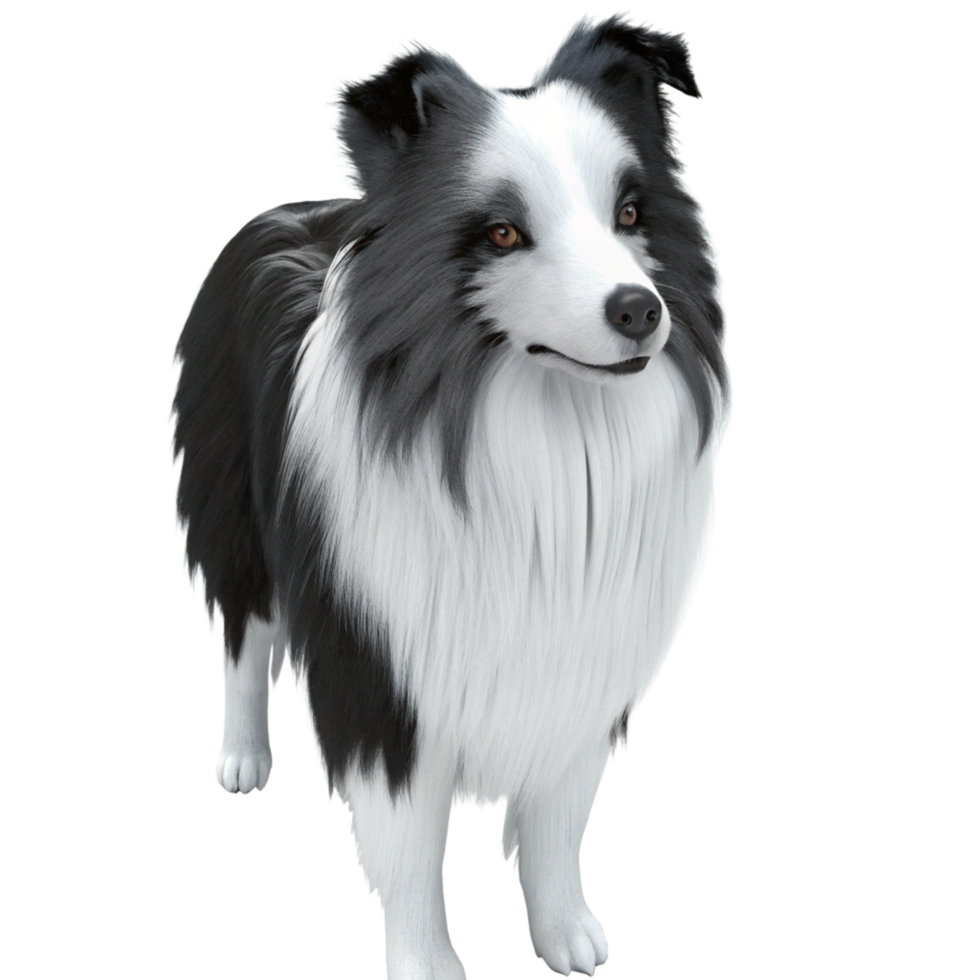 Adorable Black and White LongHaired Sheltie Dog Breed Portrait Photography png