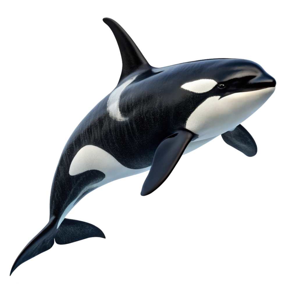 Stunning 3D Render of an Orca Whale in MidLeap Against a Black Background png