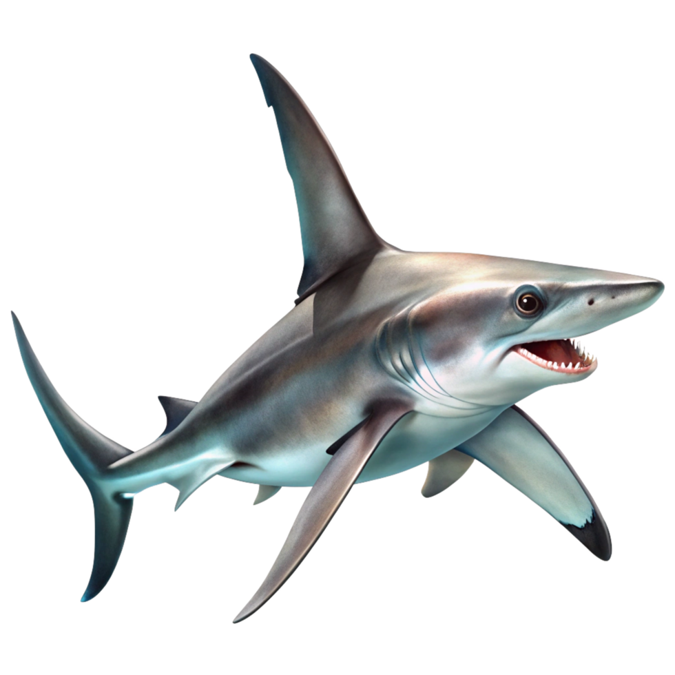 A Detailed Illustration of a Smooth Hammerhead Shark Swimming in Dark Water png