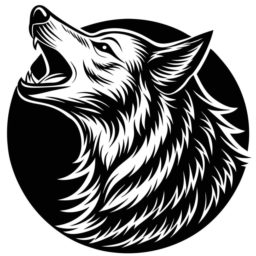 Black Silhouette of a Wolf Howling in the Night vector