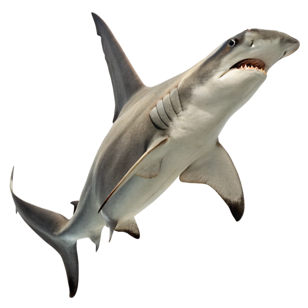 Magnificent Great Hammerhead Shark in MidAir Pose Against Black Background png