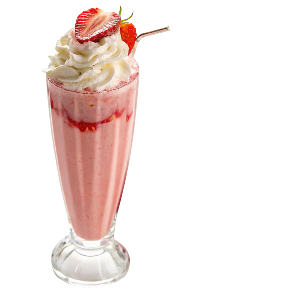 Delicious Strawberry Milkshake with Whipped Cream and Fresh Strawberries png