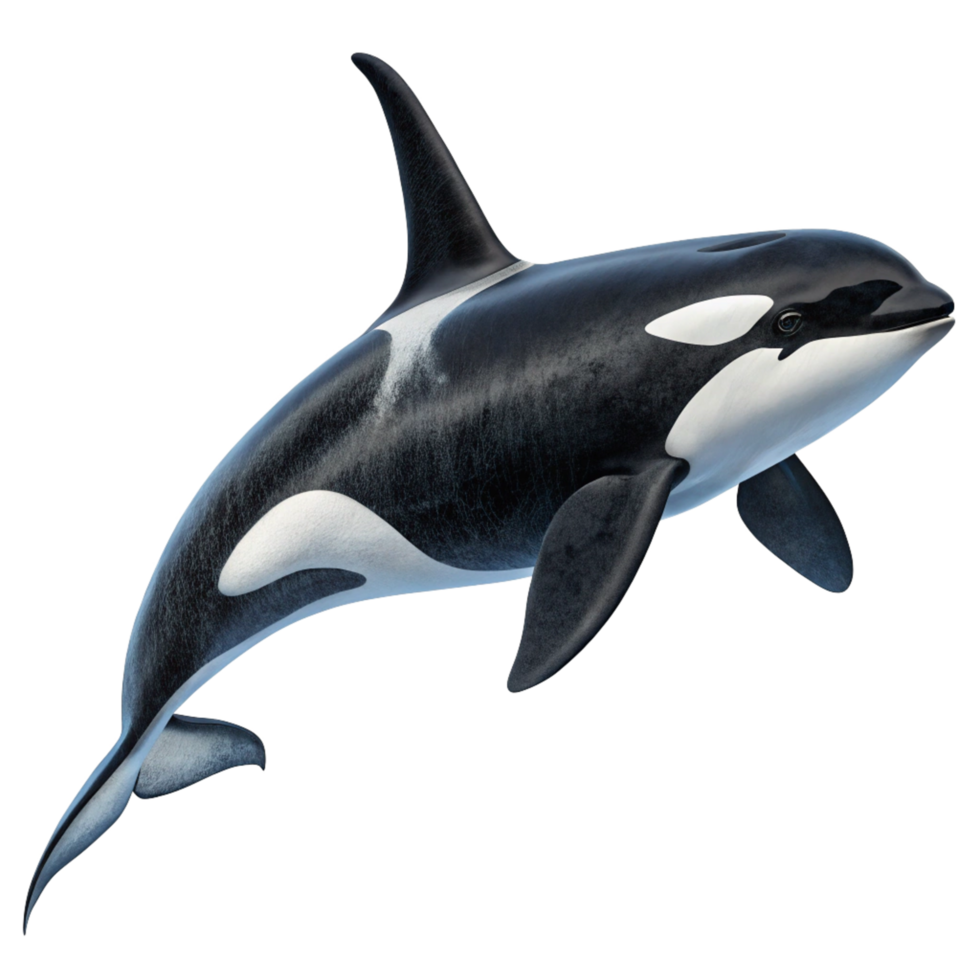 Stunning 3D Render of a Killer Whale Orca in MidLeap Against a Black Background png