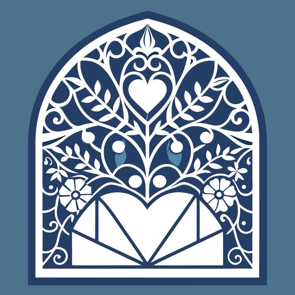 Elegant Wedding Invitation Envelope with Intricate Laser Cut Template for Personalized Details vector