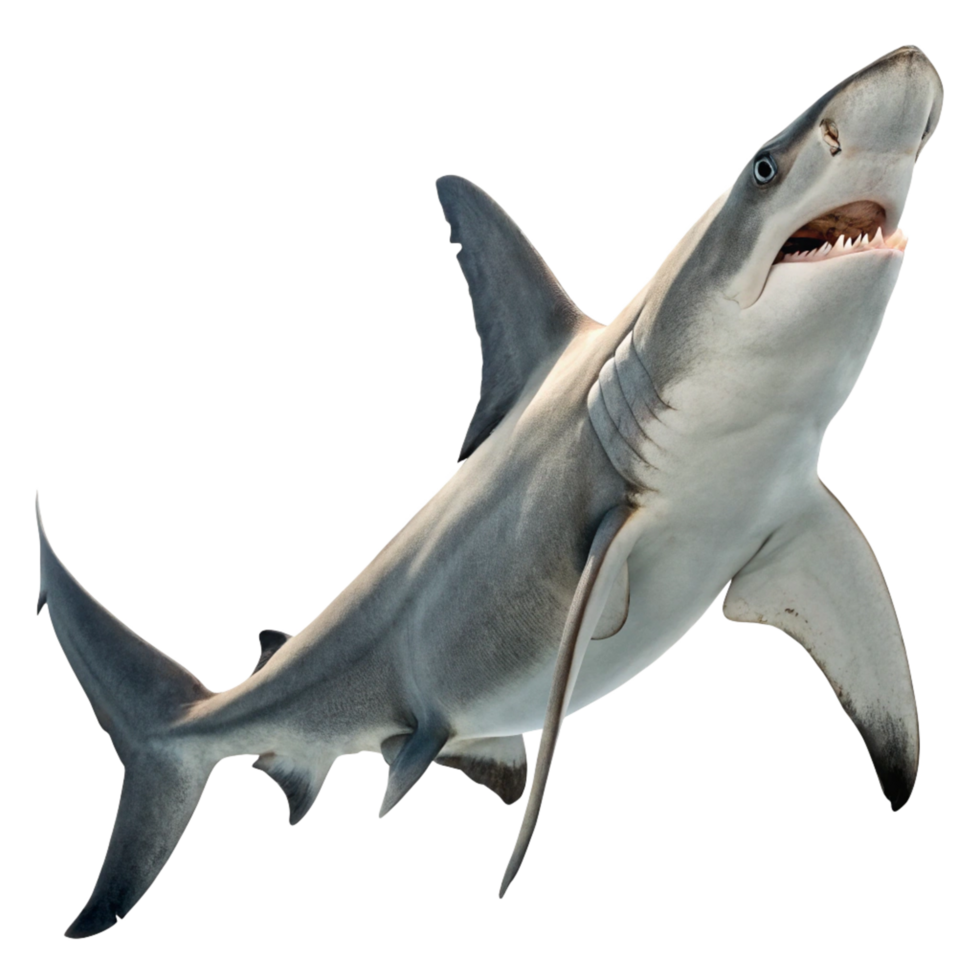 A Majestic Grey Shark Swimming in the Ocean Depths a Close Up View of a Shark png