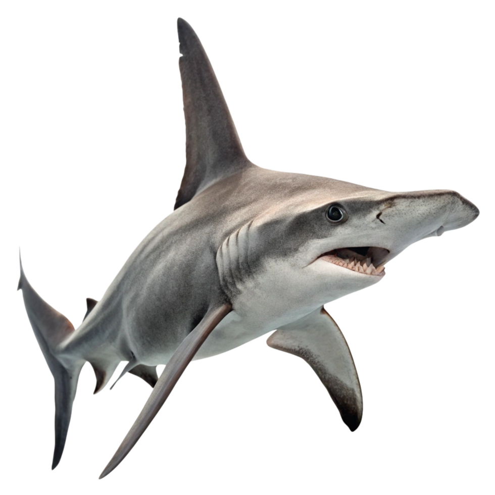 A Stunning Closeup of a Grey Hammerhead Shark Against a Black Background png