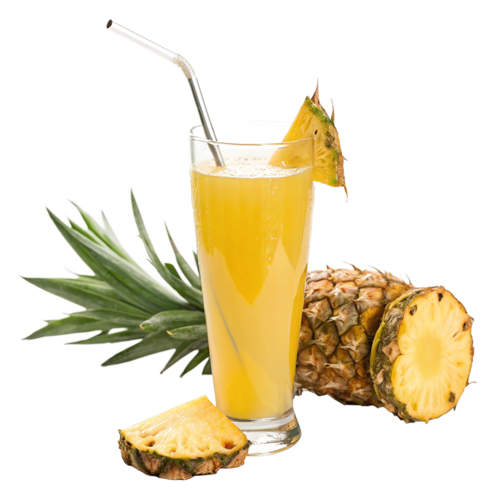 Refreshing Glass of Pineapple Juice with Fresh Pineapple Slices and a Straw png
