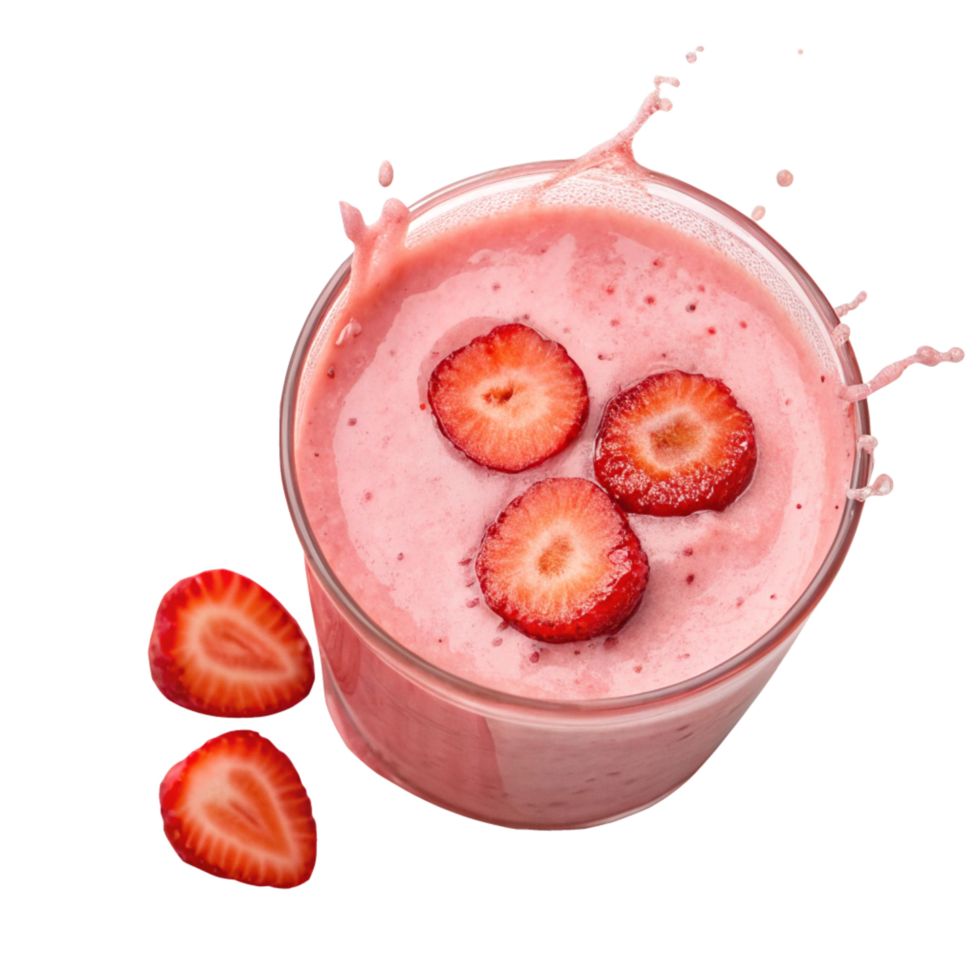 Delicious Strawberry Smoothie in a Glass with Fresh Strawberry Slices png