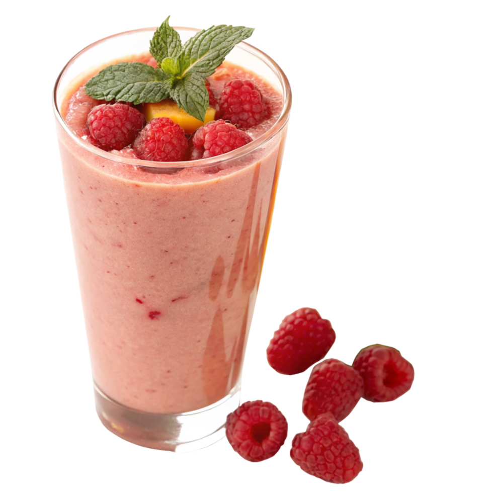 Refreshing Raspberry Mango Smoothie in a Glass with Fresh Raspberries png