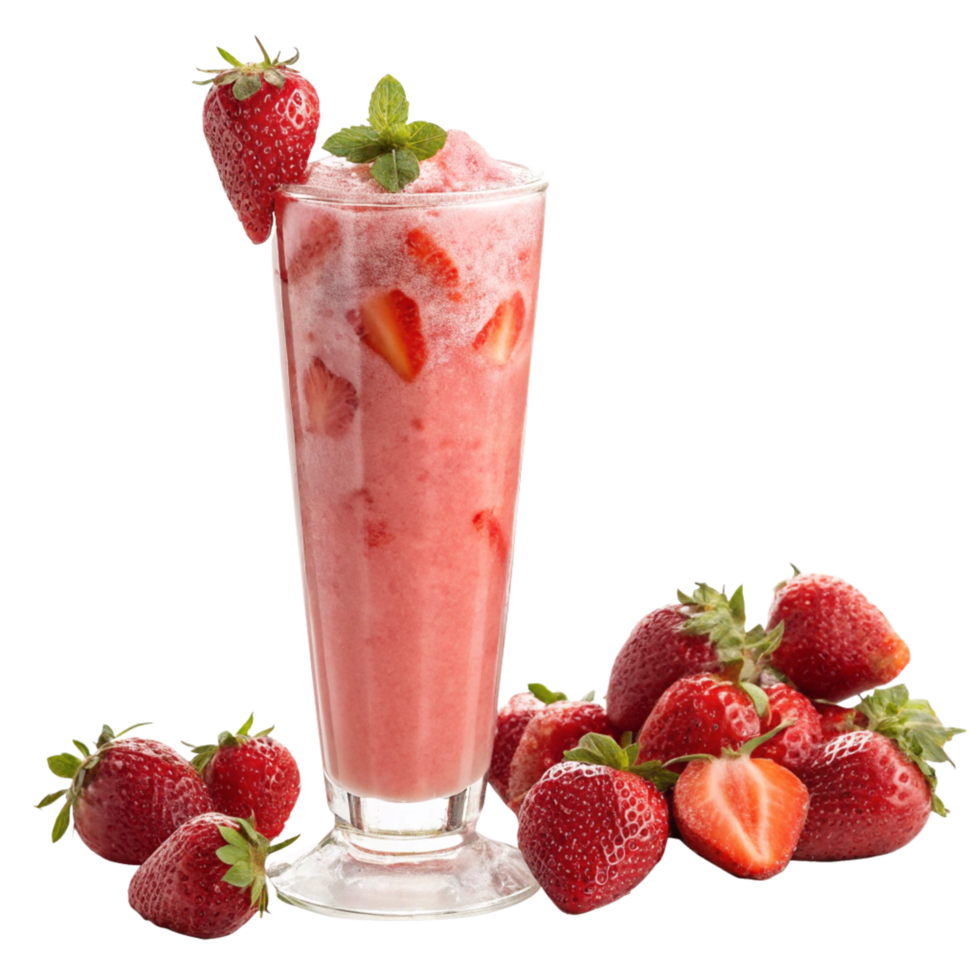 Refreshing Strawberry Smoothie in a Tall Glass with Fresh Strawberries png