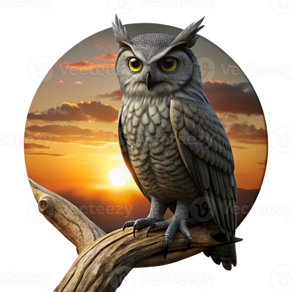 impressive traditional A Wise Old Owl Perched on a Gnarled premium png