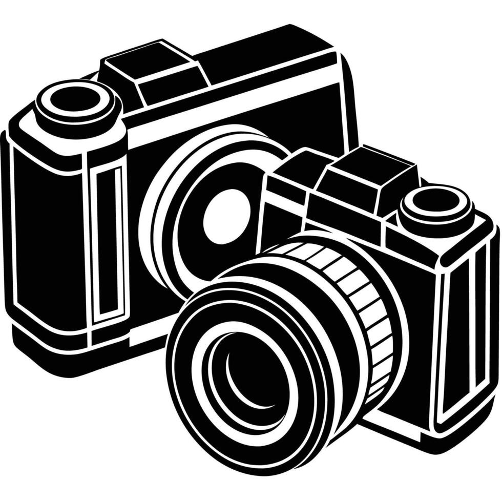Illustration of Three Cameras Silhouetted on a White Background vector