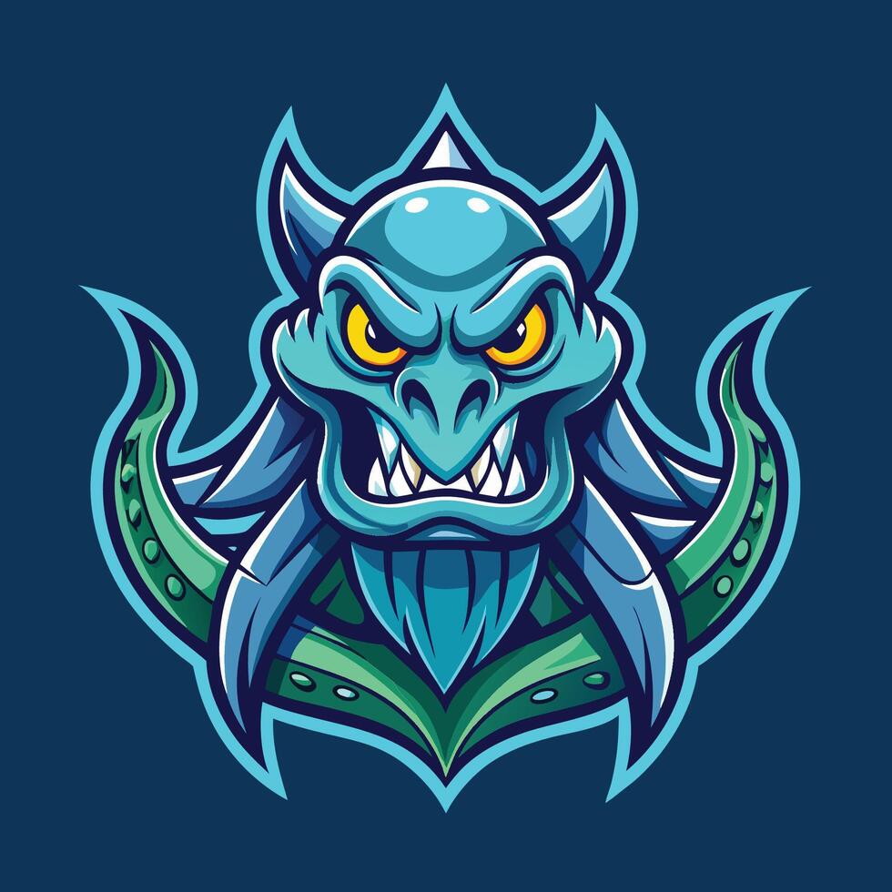 Stylized Cartoon Kraken Mascot with Logo Illustration vector