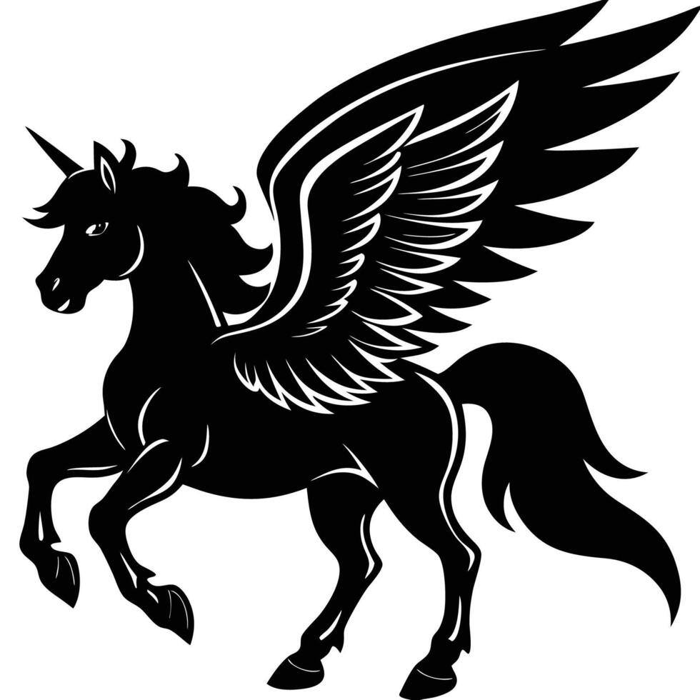 Isolated Black Silhouette of a Majestic Pegasus Set Against a Transparent Background vector