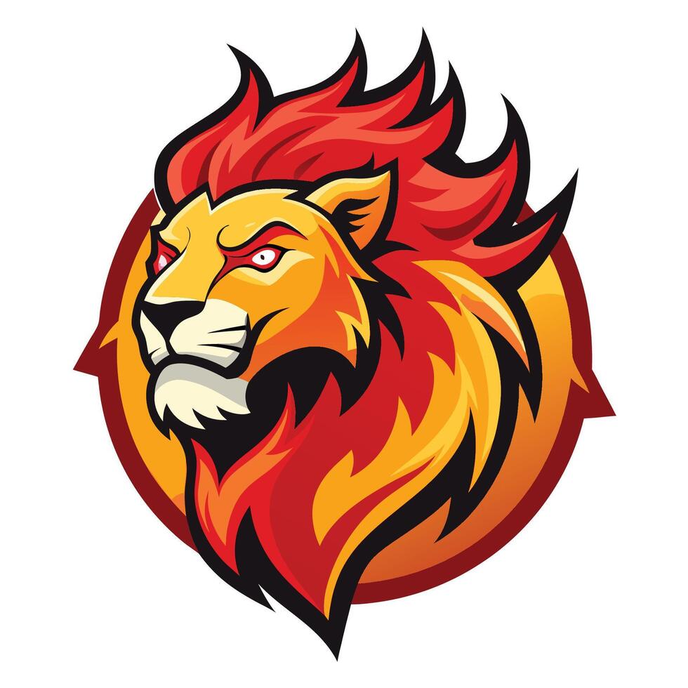 Fiery Lion Mascot Cartoon with Flaming Mane and Sharp Claws vector