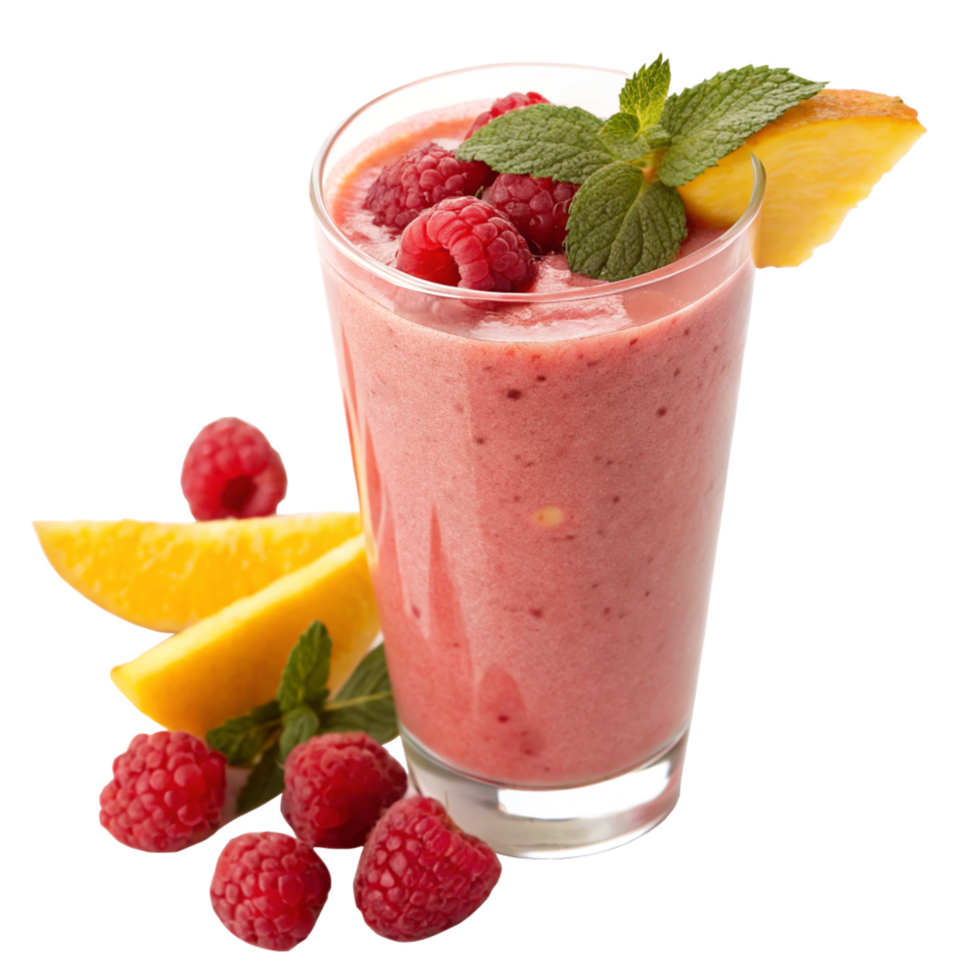 Delicious Raspberry Mango Smoothie Recipe with Fresh Mint Garnish png