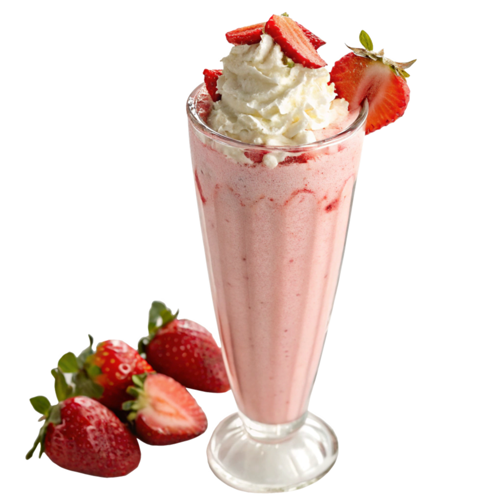 Delicious Strawberry Milkshake Whipped Cream and Fresh Strawberries png